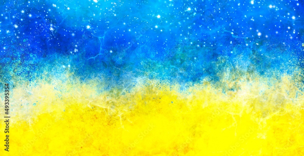 青と黄色の輝く星空 手書き背景テクスチャ素材 