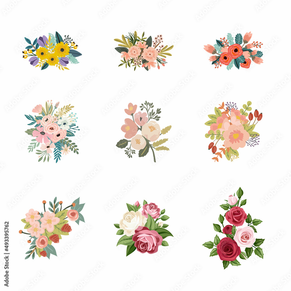 Set of watercolor flower vector illustration for greeting card or invitation design