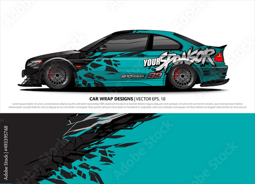 Car wrap decal design vector. abstract Graphic background kit designs for vehicle, race car, rally, livery, sport car
