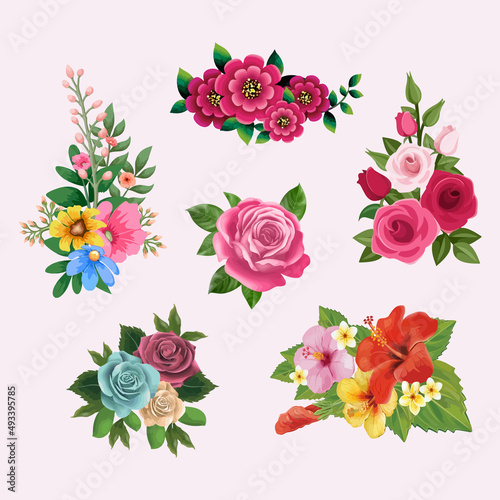 Fototapeta Naklejka Na Ścianę i Meble -  Set of watercolor flower vector illustration for greeting card or invitation design