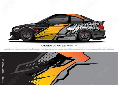 Car wrap decal design vector. abstract Graphic background kit designs for vehicle  race car  rally  livery  sport car 