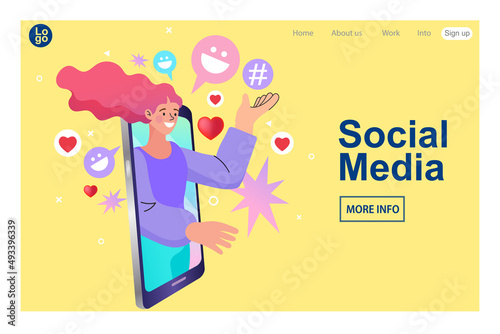 illustration blogger , influencer marketing on mobile phone.