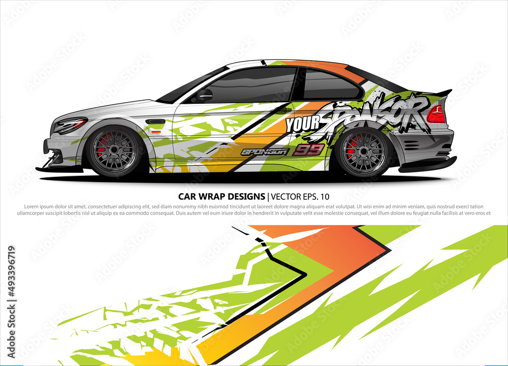 Car wrap decal design vector. abstract Graphic background kit designs for vehicle, race car, rally, livery, sport car