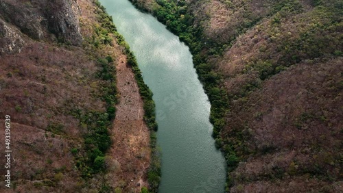 AERIAL - Reflection on Grijalva River, Sumidero Canyon, Chiapas, Mexico, forward photo