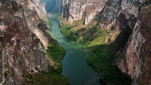 AERIAL - Sumidero Canyon and Grijalva River, Chiapas, Mexico, forward tilt up photo