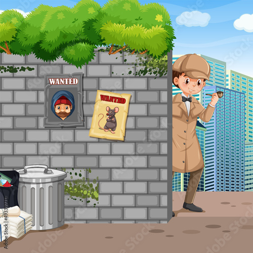 Detective in uniform searching in town