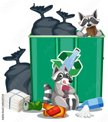 Trashcan full of dirty bags and plastic