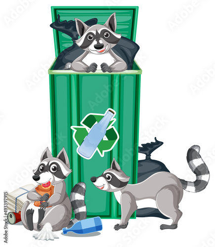Trashcan full of dirty bags and plastic