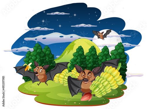 An isolated scene with many bats cartoon character