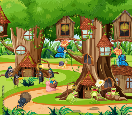 Fantasy forest with cartoon insects
