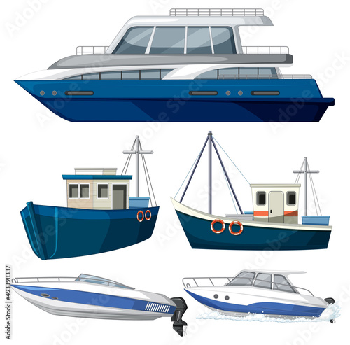 Set of different boats on white background