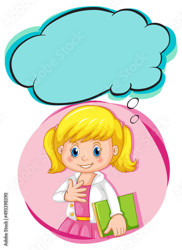 A girl thinking with callouts