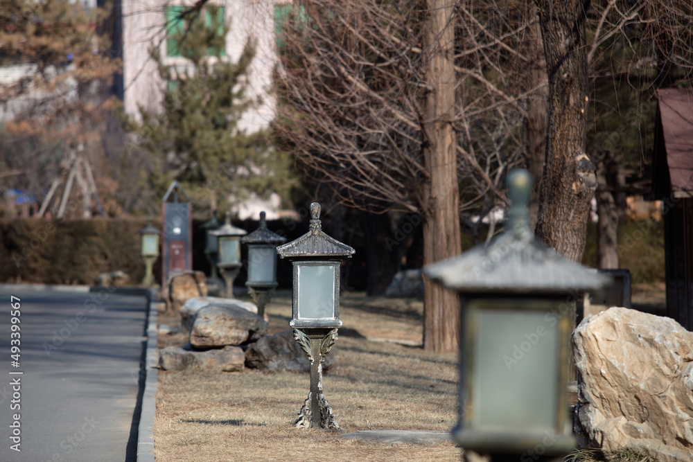 Chinese street lamps are in the yard Chinese street lamps are in the yard