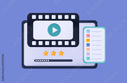 3d smart television. View video or listen to the player. A stream or movie is shown on the TV screen. Digital list, menu for program selection. Watch online smart movie or tv. Volume selection. Vector