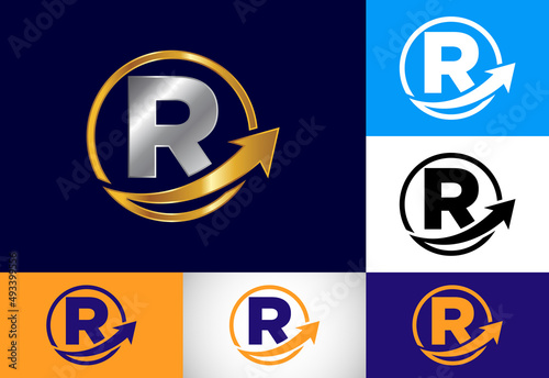 Initial R monogram alphabet symbol design incorporated with the arrow. Financial or success logo concept. Font emblem. Logo for business and company identity
