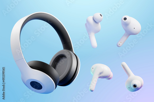 3D wireless headphones mockup photo