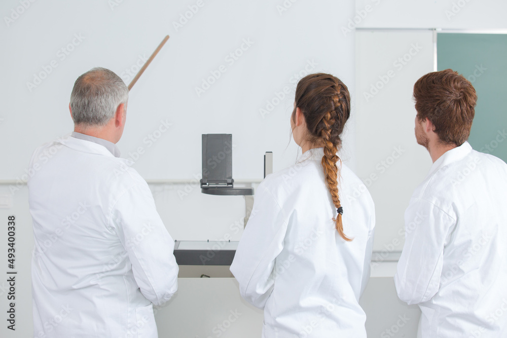 Fototapeta premium teacher with students in mechanics working