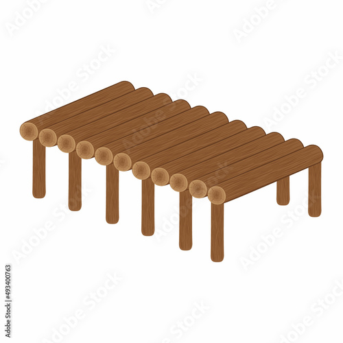 Wooden bridge made of logs, color isolated vector illustration cartoon