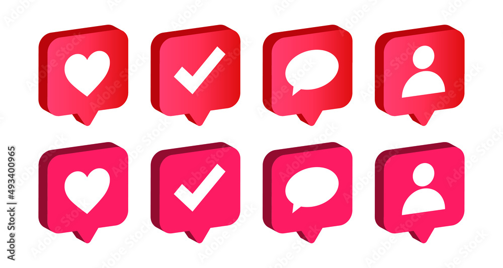 3D social media love, like, comment, approve, user icon design inside speech bubble. Digital online communication notification symbol. right perspective view display.  - obrazy, fototapety, plakaty 