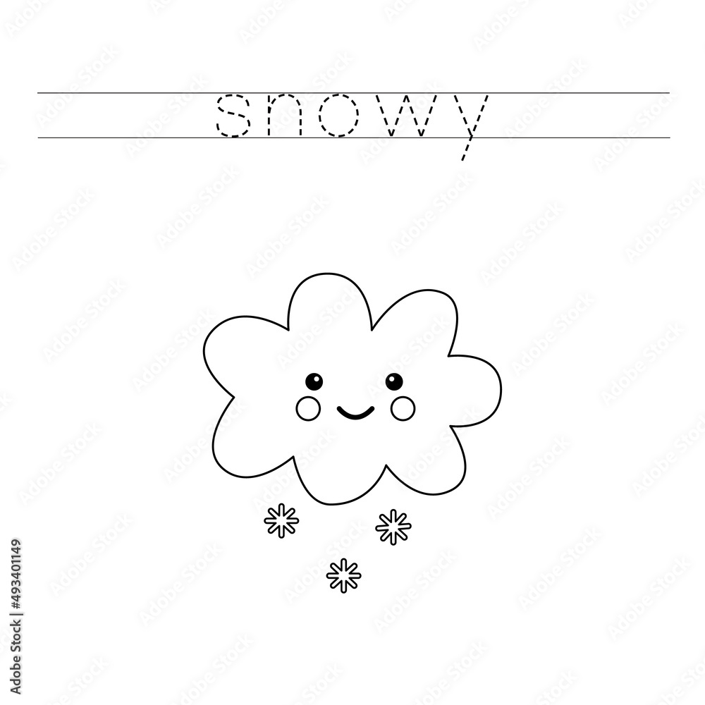 Trace the letters and color cute clouds with snowflakes. Handwriting practice for kids. Trace the letters and color cute clouds with snowflakes. Handwriting practice for kids.