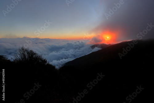 Beautiful view of sea cloud and mountain landscape at Hehuanshan National Forest Recreation Area in Nantou Taiwan,