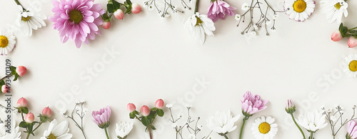 ボタニカルのバナー素材 白い花のフレーム