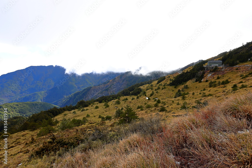 Beautiful view of mountain landscape at Hehuanshan National Forest Recreation Area in Nantou Taiwan,