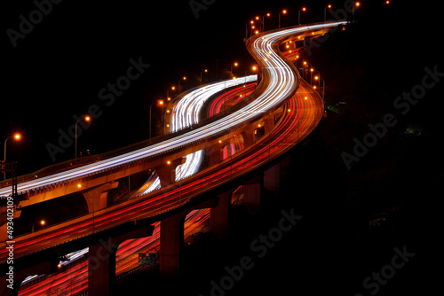 View of transporting structures with highway and interchange at night, Wugu Taiwan