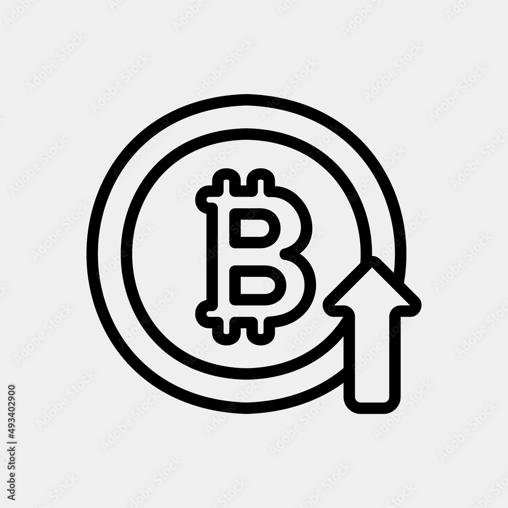 Bitcoin up icon in line style about currency, use for website mobile app presentation Bitcoin up icon in line style about currency, use for website mobile app presentation