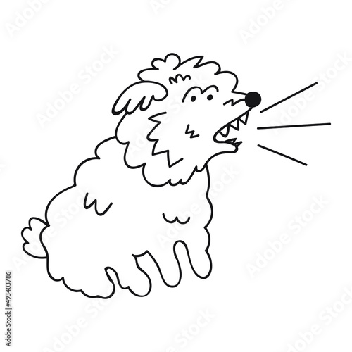 Dog loud barking. Vector outline illustration on white background.