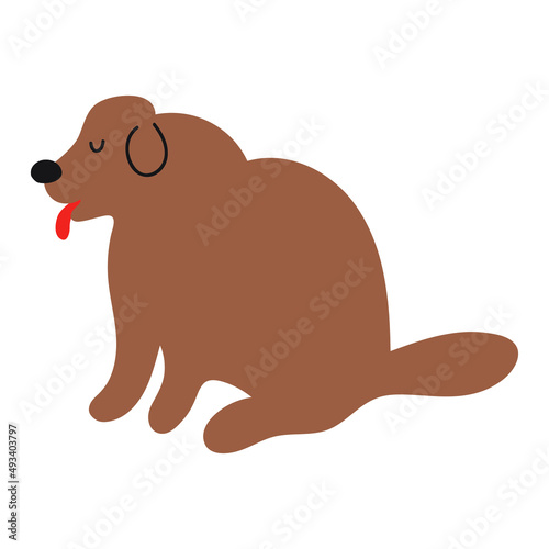 Tired overweight dog. Vector hand drawn illustration on white background.