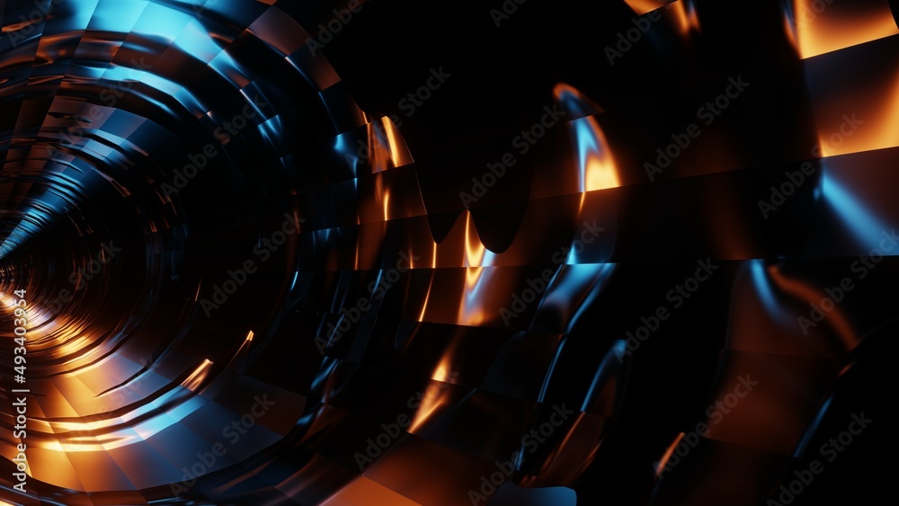 Fototapeta premium 3D Rendering. Abstract futuristic geometric shapes background. Beautiful Relaxing Stylish Trippy Psychedelic VJ Loop. Modern background, screensaver
