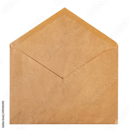 Recycled craft paper envelope isolated white background