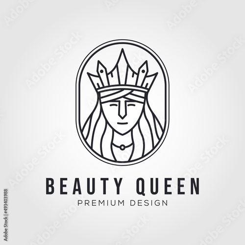 queen face wearing crown logo vector symbol illustration design  line art style