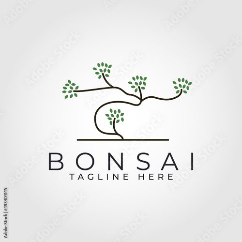 bonsai tree line logo vector illustration design, houseplant simple logo design