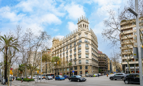 An outstanding example of late Modernism building facade in Barcelona, Spain. 