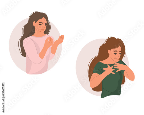 Women in a quarrel. Conflict between two women. Disagreement, resentment or misunderstanding in the family. Vector illustration