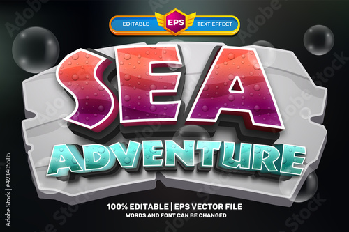 Sea Adventure cartoon game Bold 3D Editable text Effect Style