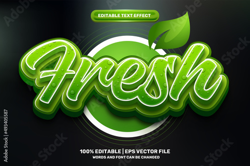 nature fresh green water drop leaf 3D logo mock up template Editable text Effect Style