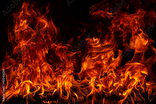 Fotografering Fire blaze flames on black background