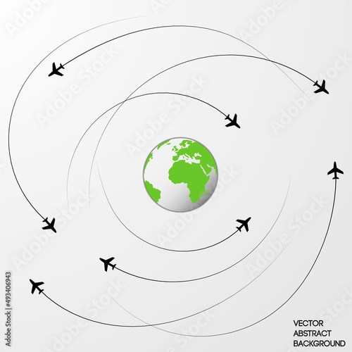 Aircraft in motion. Earth globe and plane. Plane attack 