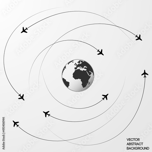 Aircraft in motion. Earth globe and plane. Plane attack 