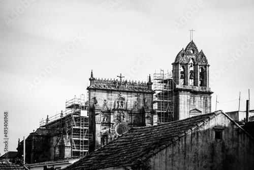 View of the church of Santa Maria, with scaffolding for the repair process, in the city of Pontevedra (Spain)