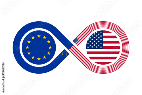 unity concept. usa and european union flags. vector illustration isolated on white background