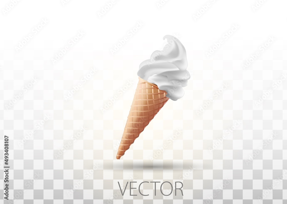 Realistic soft ice cream waffle cone. Soft serve ice cream, 3d vector
