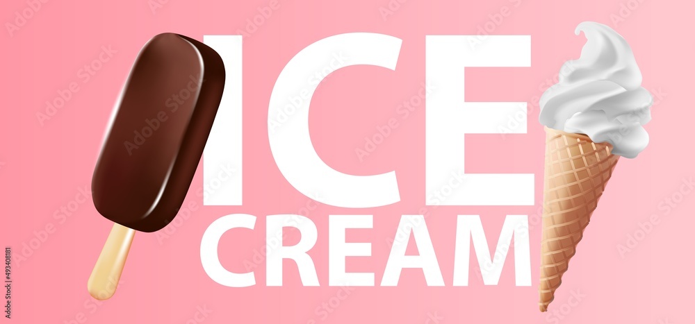 Realistic soft ice cream waffle cone. Soft serve ice cream, 3d vector american sundae swirl in wafer cone or machine vanilla ice cream. Fast food restaurant frozen dessert