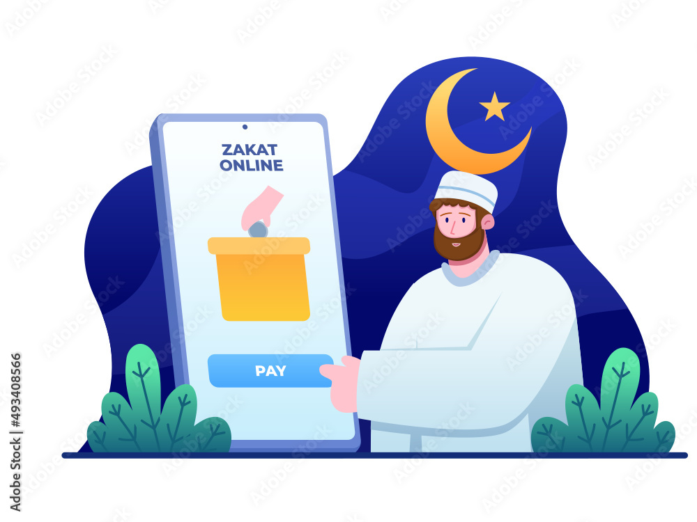 Pay Zakat Online With Mobile Application. Muslim Person Giving Zakat With Online in Smartphone Apps. Can be used for web, landing page, social media, animation, apps, etc. Pay Zakat Online With Mobile Application. Muslim Person Giving Zakat With Online in Smartphone Apps. Can be used for web, landing page, social media, animation, apps, etc.