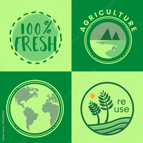 Re use and eco oriented badges set.
