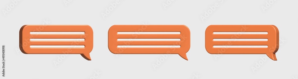 Glossy orange speech bubbles and messenger shapes. 3d vector. 