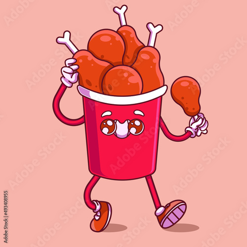 Bucket fried chicken cartoon vector illustration. Great for posters, banners, covers and restaurant catalogs.